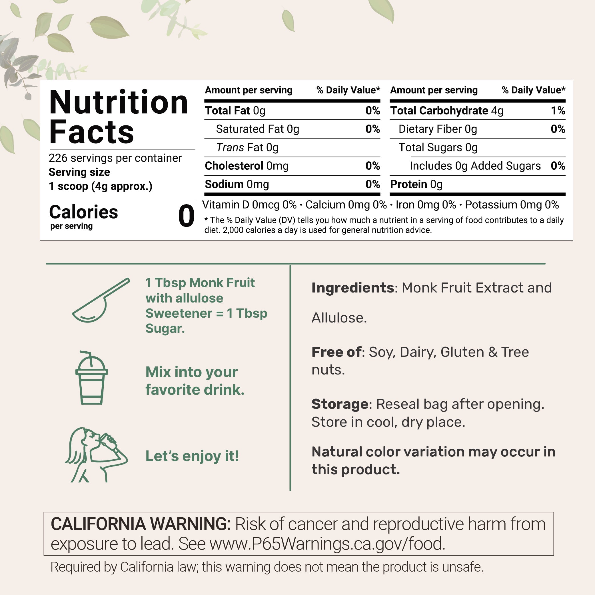 Micro Ingredients Monk Fruit Sweetener with Allulose, 2lb
