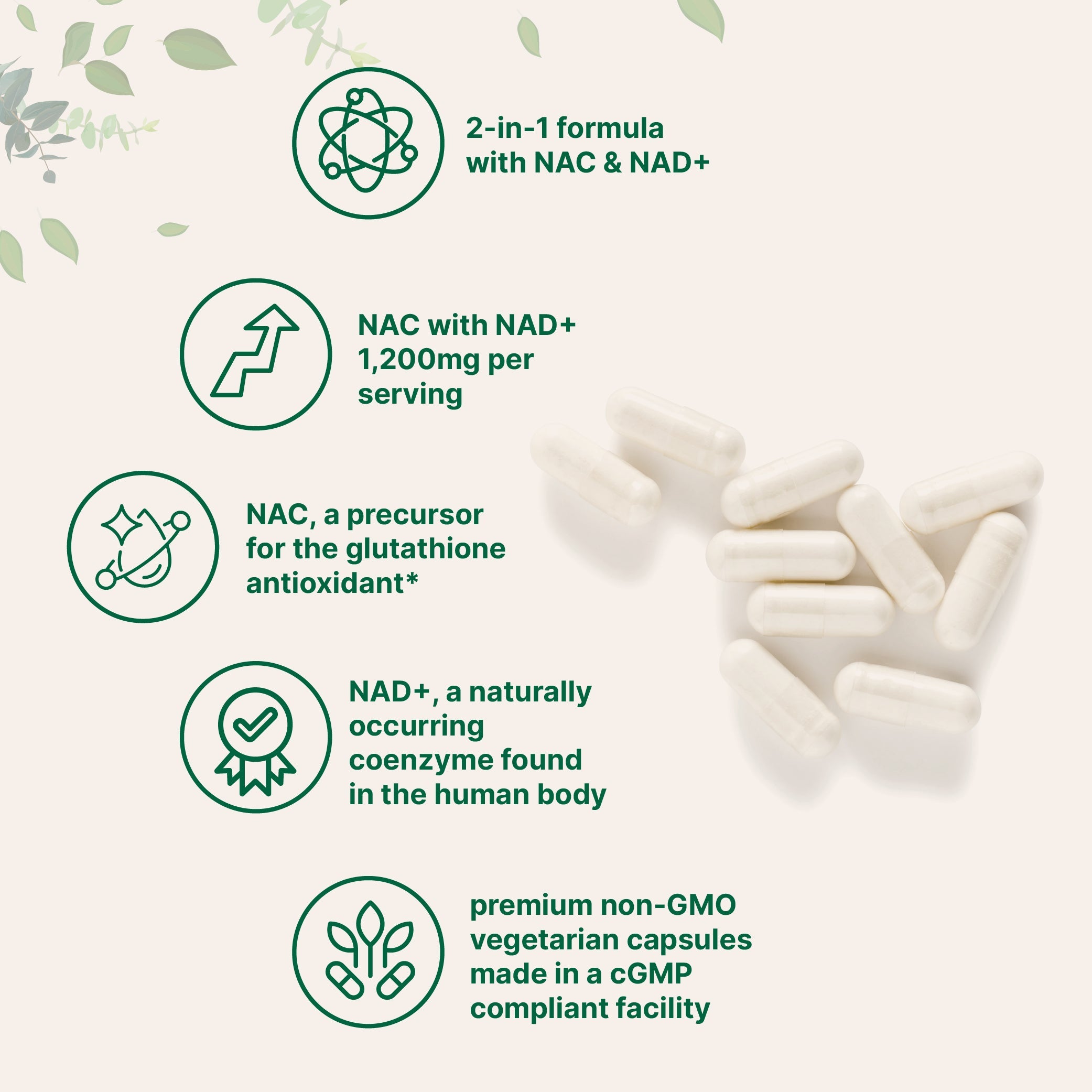 Micro Ingredients NAC with NAD+ 1200mg, 240 Vegetarian Capsules