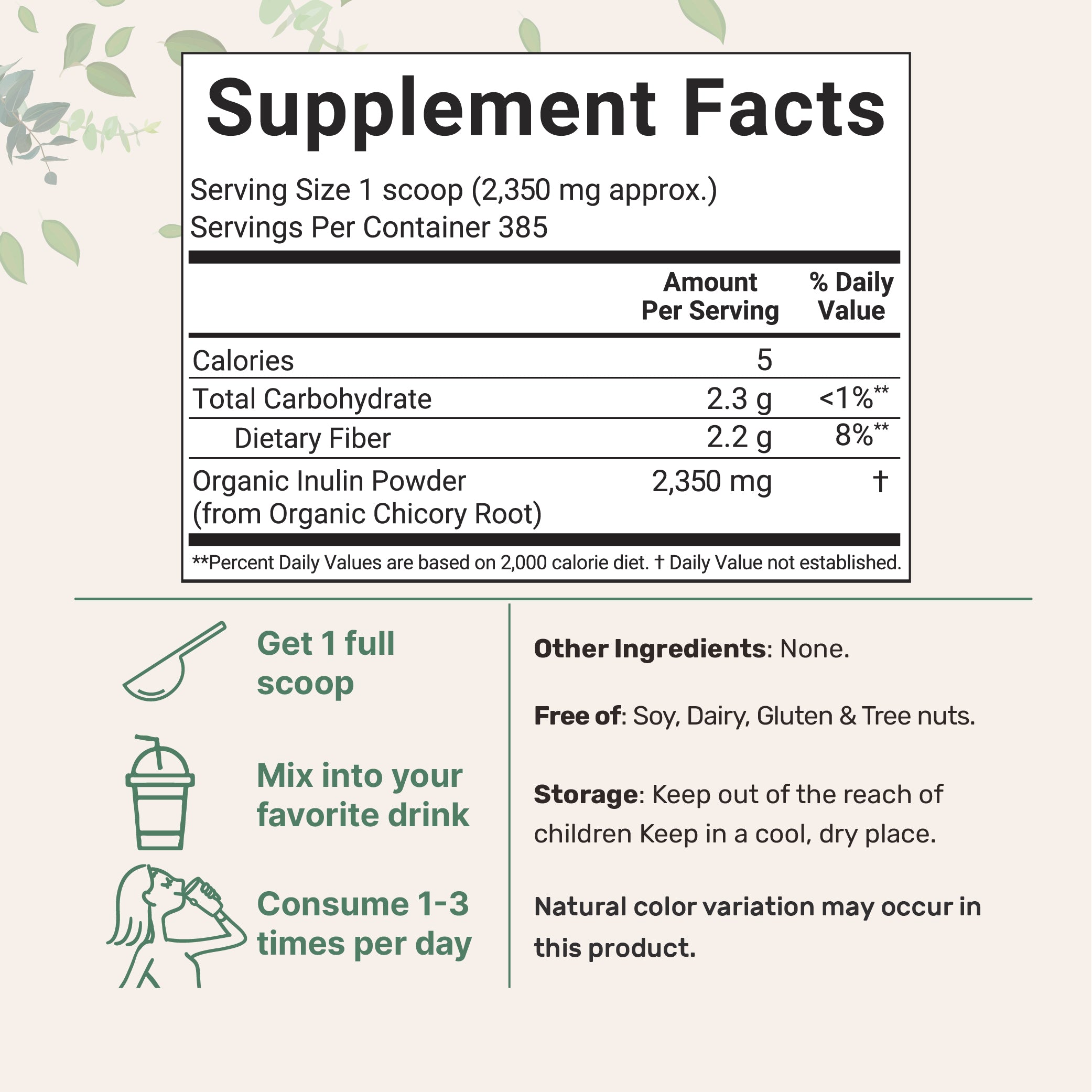 Micro Ingredients Organic Chicory Inulin Powder, 2lb