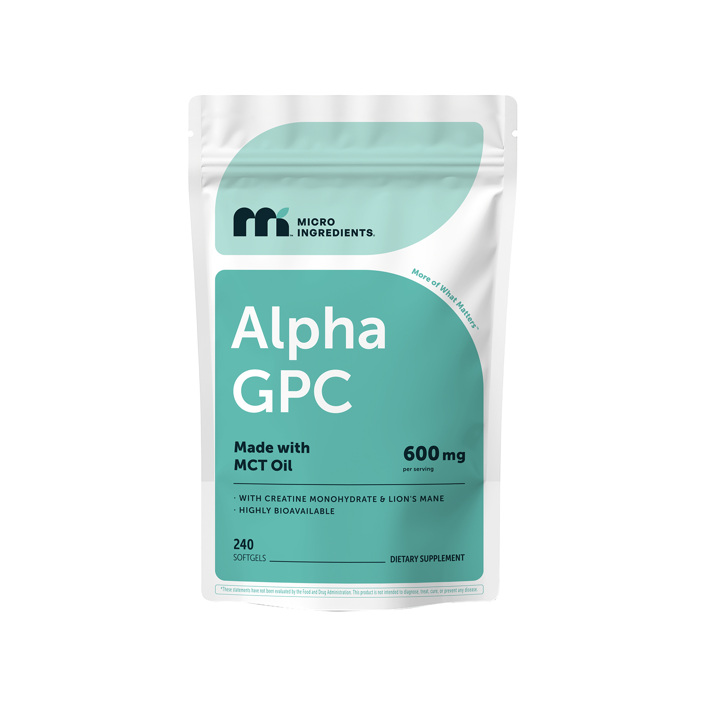 Micro Ingredients Alpha GPC 600mg with MCT Oil, 240 Softgels