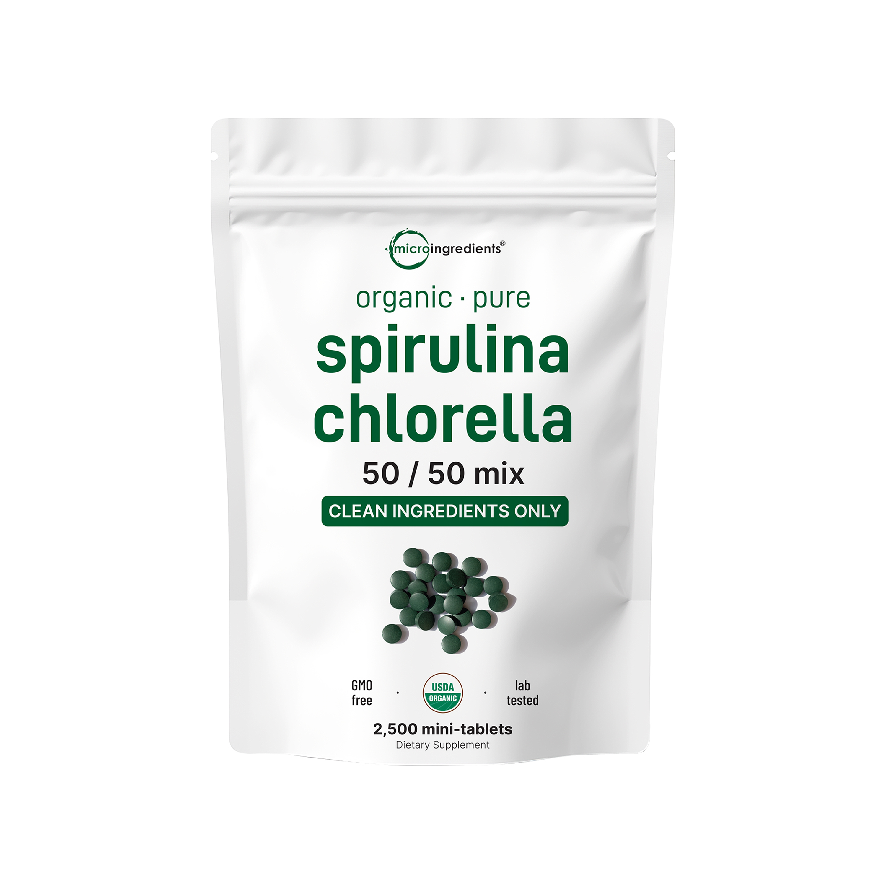 Micro Ingredients Organic Spirulina Chlorella 2,000mg Per Serving, 2,500 Mini Tablets