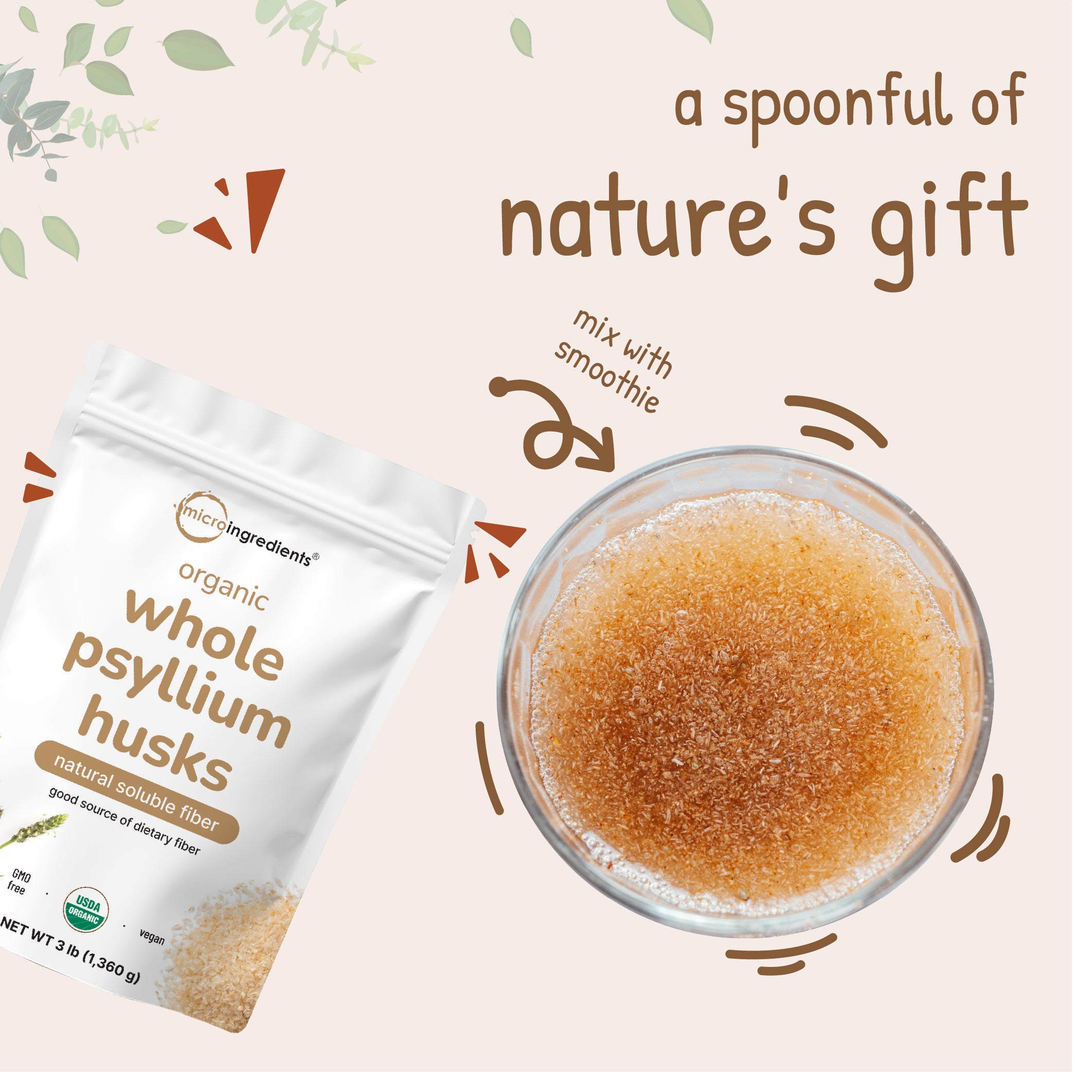 Micro Ingredients Organic Whole Psyllium Husks, 3lbs