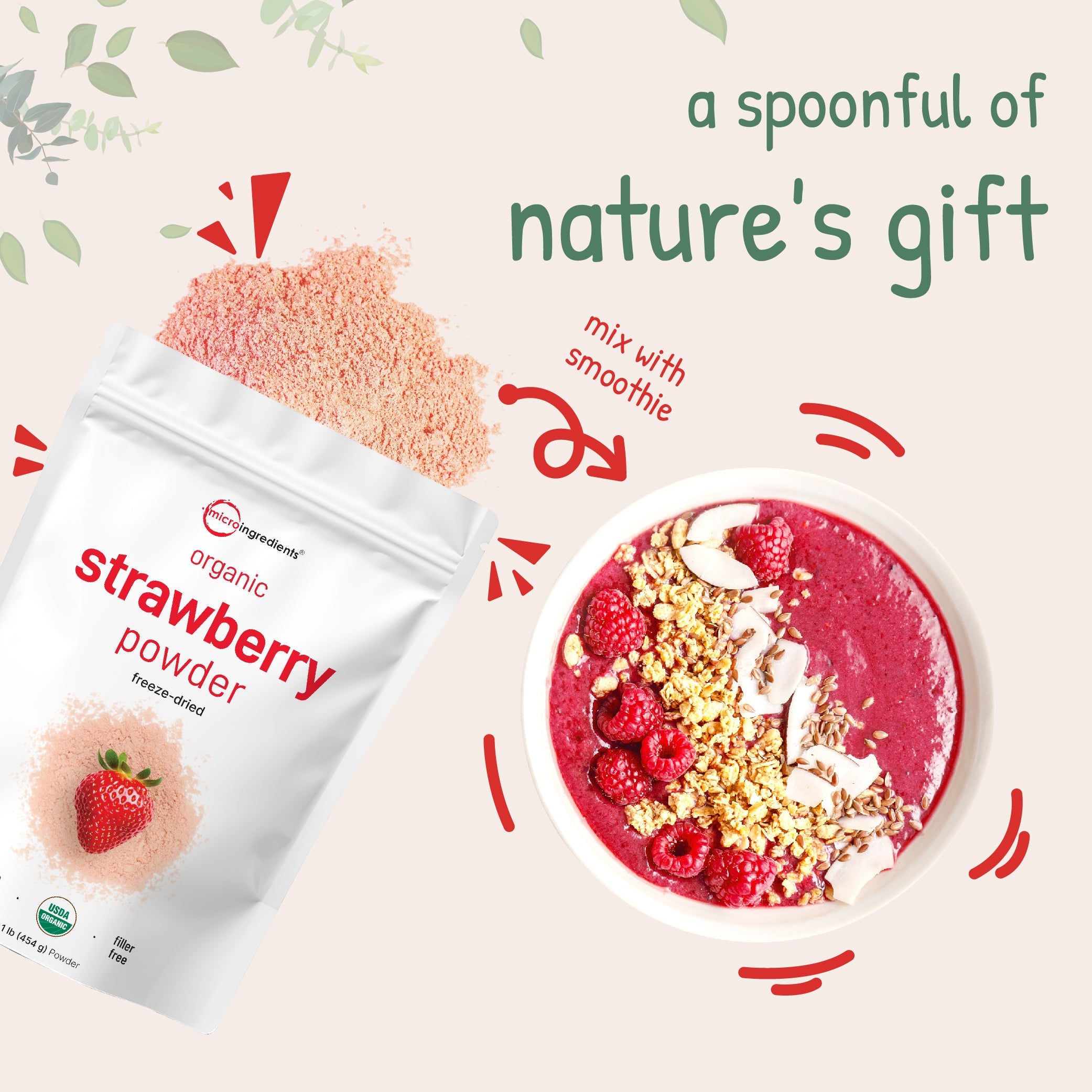 Micro Ingredients Organic Freeze-Dried Strawberry Powder 1 lb