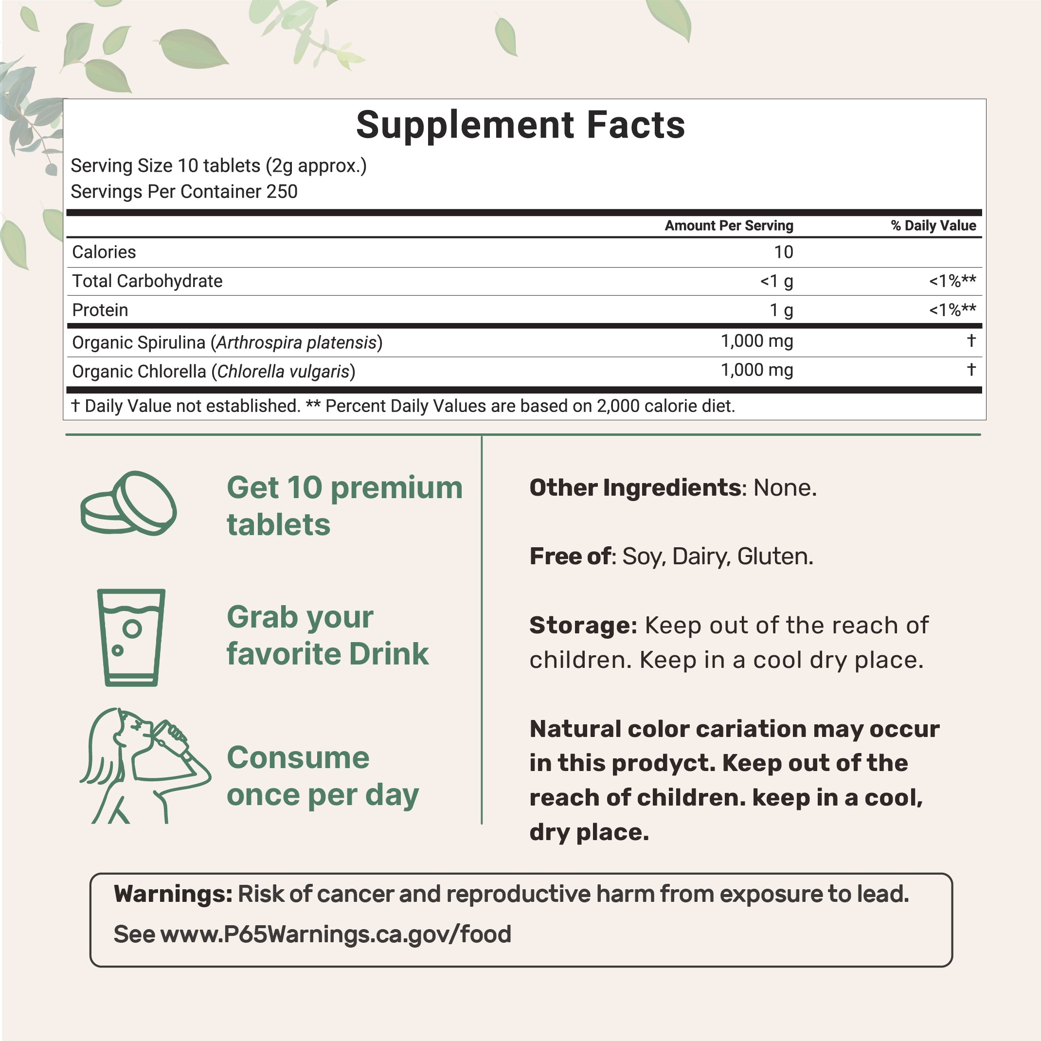 Micro Ingredients Organic Spirulina Chlorella 2,000mg Per Serving, 2,500 Mini Tablets