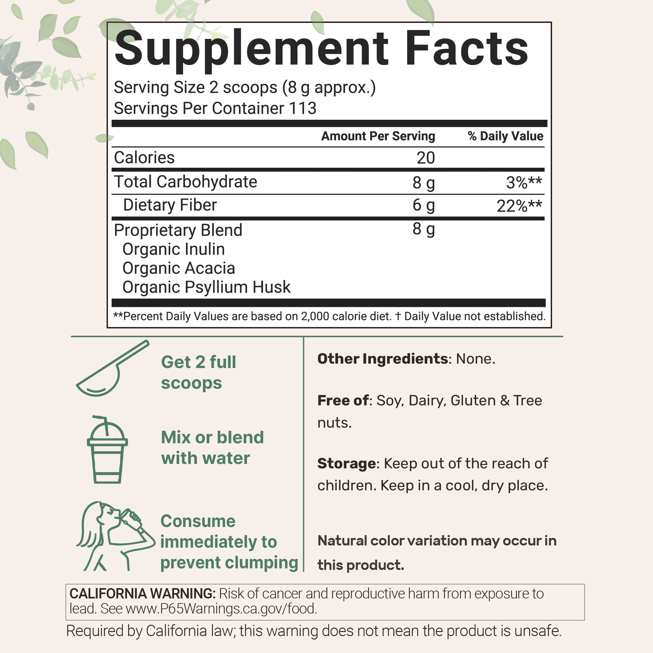 Micro Ingredients Organic Triple Fiber Powder, 2lb