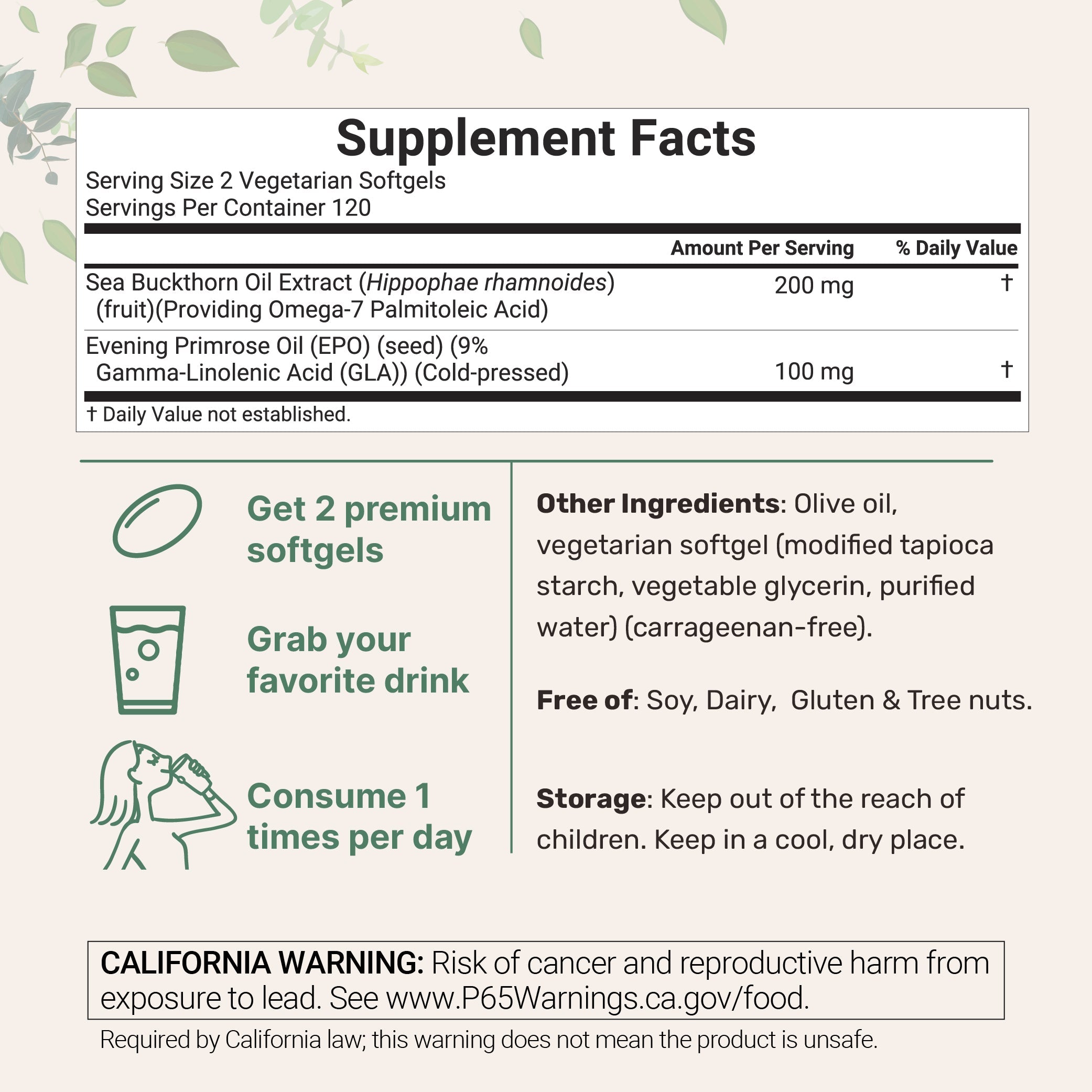 Micro Ingredients Vegan Omega 7 Sea Buckthorn Oil 6,000mg, 240 Veggie Softgels