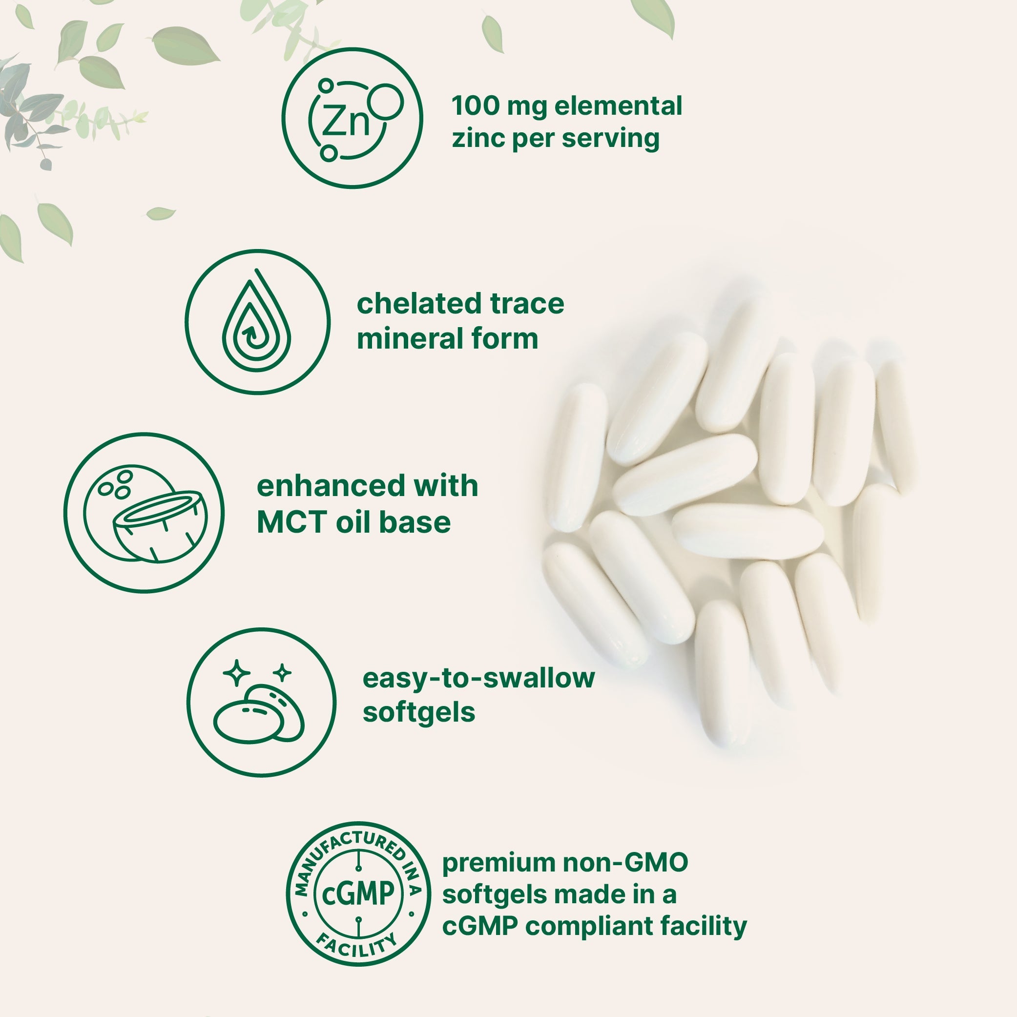 Micro Ingredients Zinc Picolinate 100mg with MCT Oil, 300 Softgels