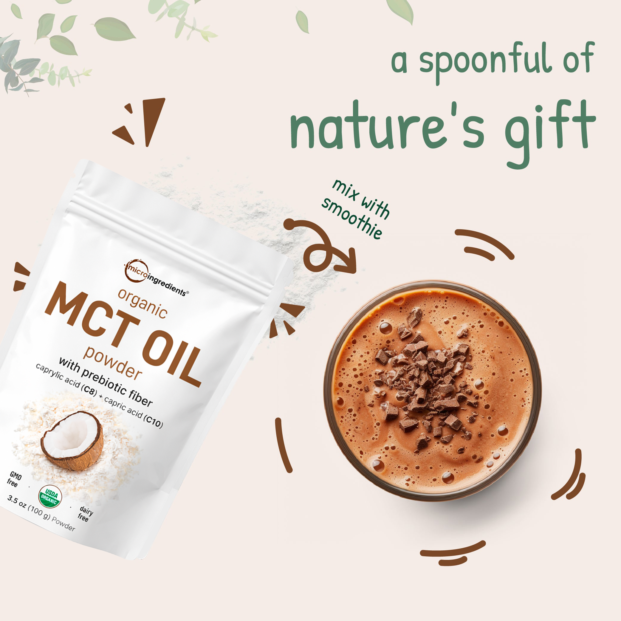 Micro Ingredients Organic MCT Oil Powder 1 Pound