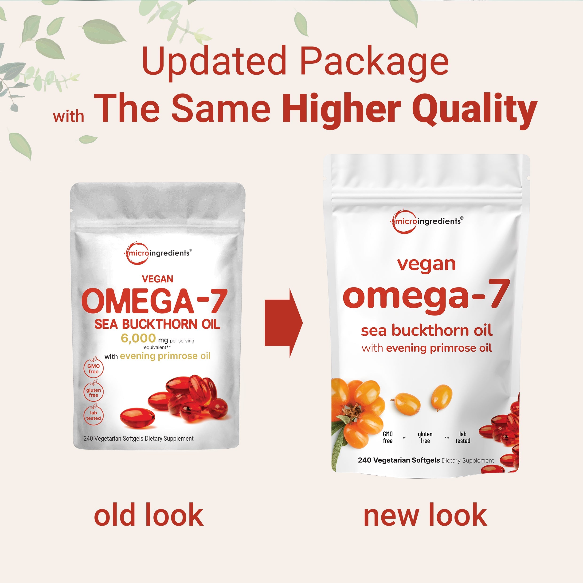 Micro Ingredients Vegan Omega 7 Sea Buckthorn Oil 6,000mg, 240 Veggie Softgels