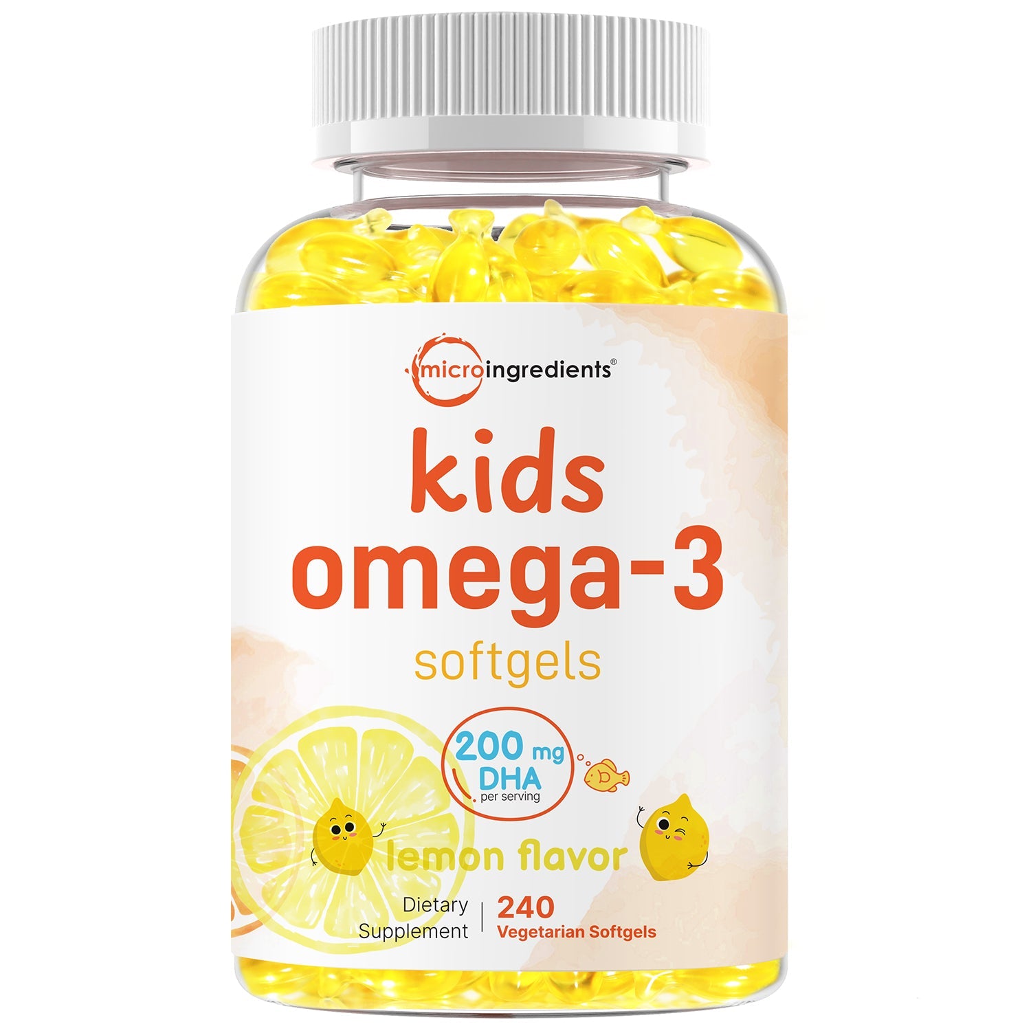 Micro Ingredients Omega-3 for Kids, 240 Veggie Softgels (Lemon Flavor)