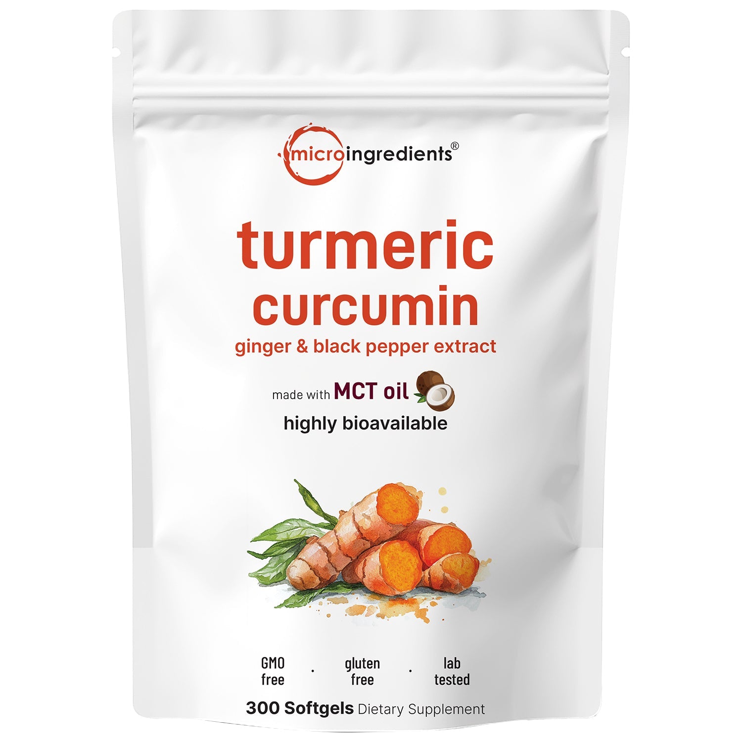 Micro Ingredients Turmeric Curcumin Supplement, 300 Coconut MCT Oil Softgels
