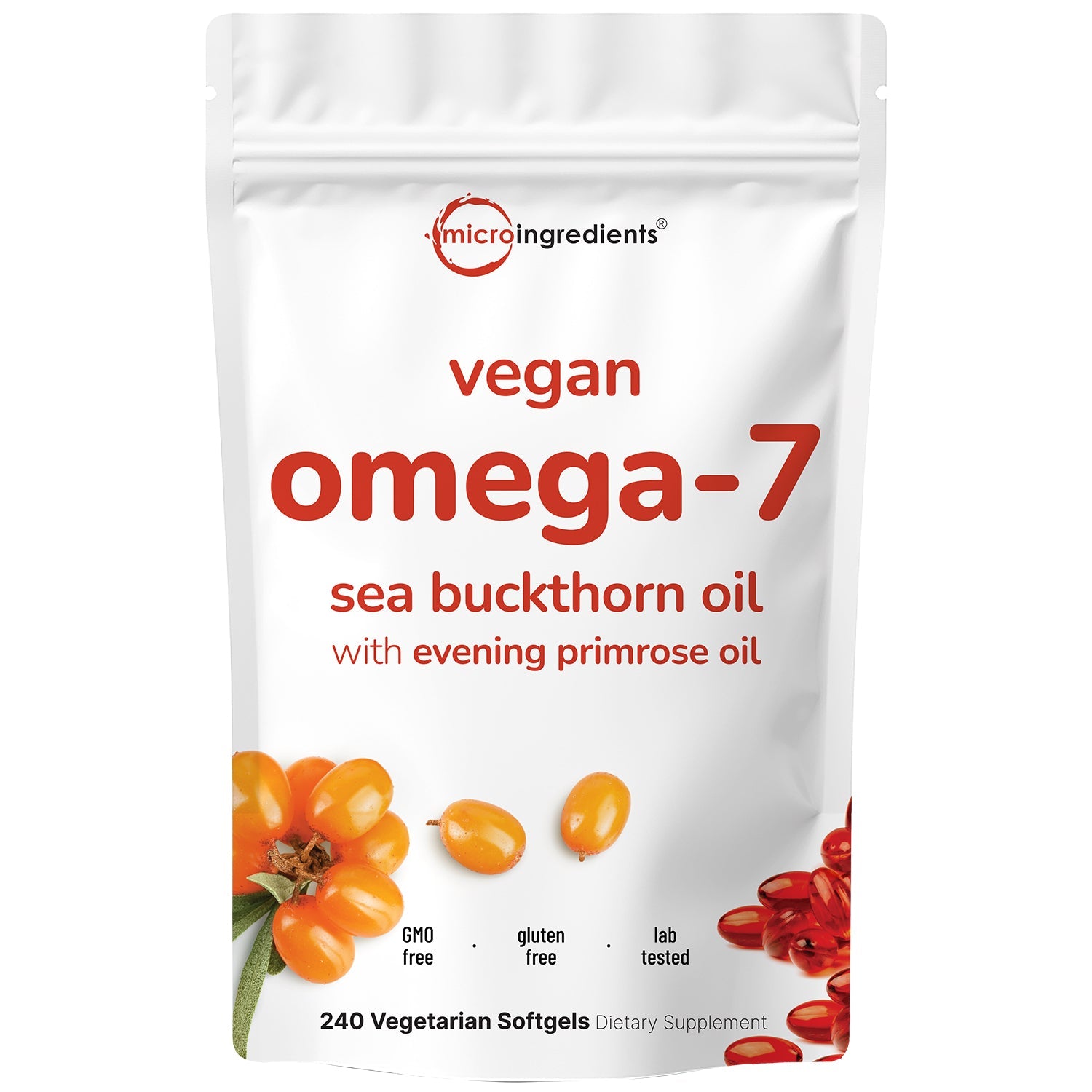 Micro Ingredients Vegan Omega 7 Sea Buckthorn Oil 6,000mg, 240 Veggie Softgels