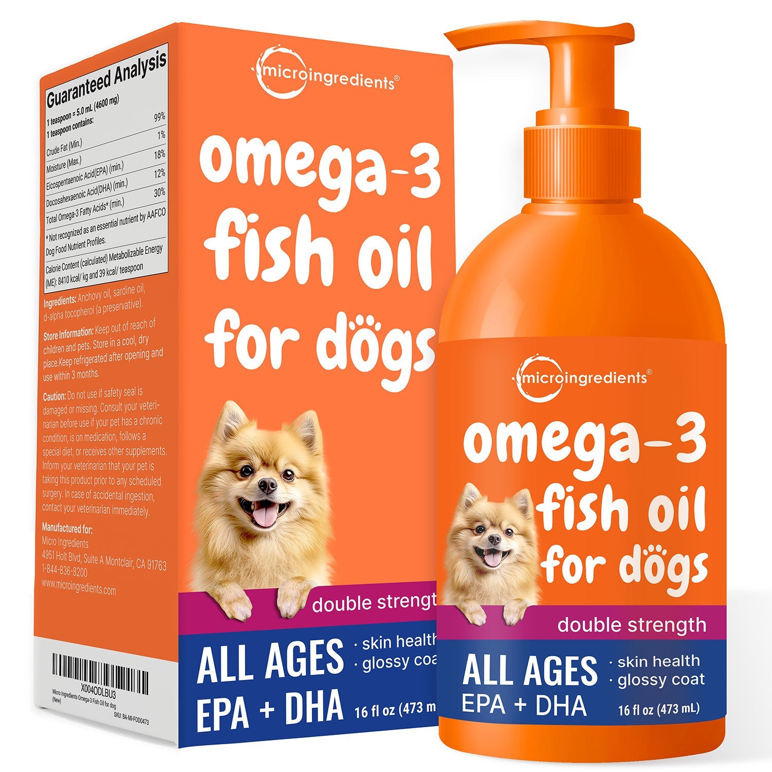 Micro Ingredients Omega-3 Fish Oil for Dogs, 16 fl oz